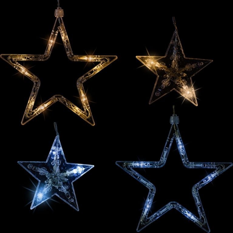 Świąteczna kurtyna 12 gwiazdek, 150LED, biała ciepła i zimna